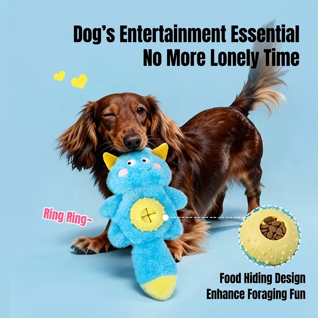 Cute Monster Plush Dog Toy, Built-in Sound Generator and Crinkle Paper, Interactive Chew Treat Dispenser for Puppies & Dogs