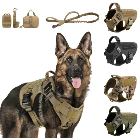 Dog Harness for Large Dogs Leash Collar Molle Pouch Military Harnesses French Bulldog Pet Tactical Training Vest Dog Accessor