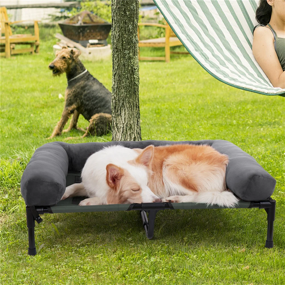 XXL XL Large Dog Bed Outdoor Raised Dog Bed with Cooling Breathable Mat and Soft Plush Mat Pet Puppy Camping Cot for Home Gar
