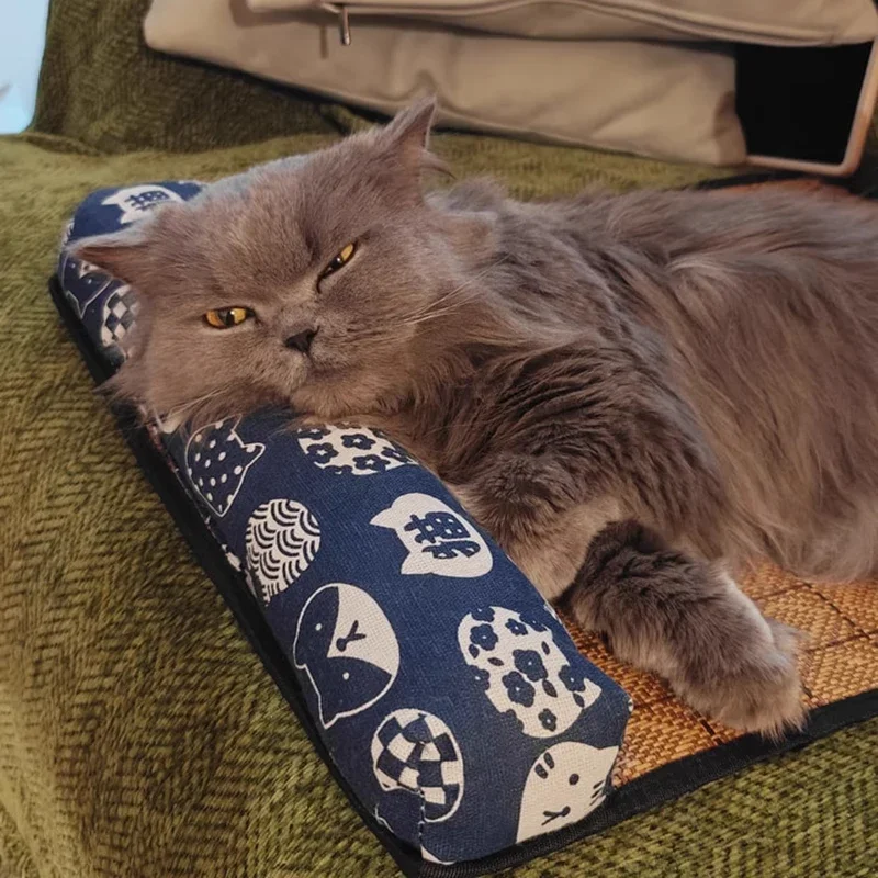 Cat Natural Cooling Mat Summer Pet Self Cooling Pad Cat Bed Mat For Dogs Indoor Rattan Weave Mat Sleeping Cat Bed
