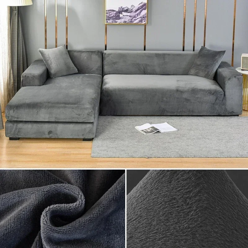 Velvet Sofa Cover Thick Elastic 1/2/3/4 Seater Sofa for Living Room Velvet Plush L Shaped Corner Sofa Cover Couch Cover - Image 11