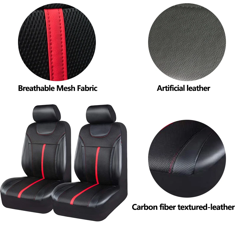 AUTOKING Sporty Carbon Leather Universal Car Seat Cover with Zipper Design Fit for Suvs, Vans, Sedans, Trucks Airbag Compatib