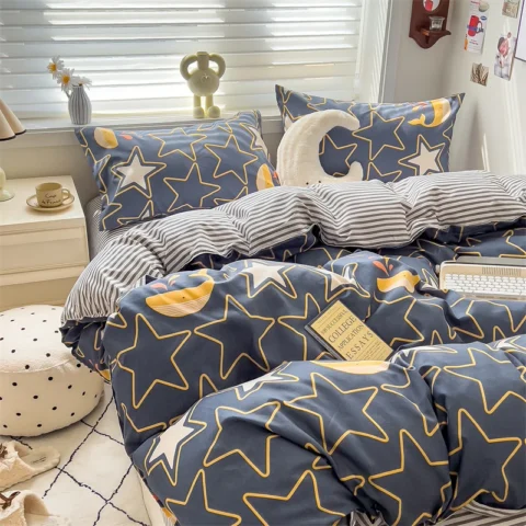 New Cute Stars Printed Bedding Set 4/3/1 Pcs Skin-friedly Breathable Duvet Covers Comfortable Durable Single Double Quilt Cov