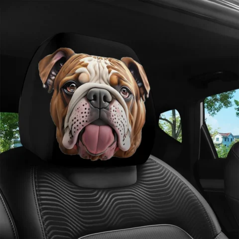 2pcs Cute Bulldog Print Headrest Covers/Fashion Seat Protector/Washable/Easy to Install