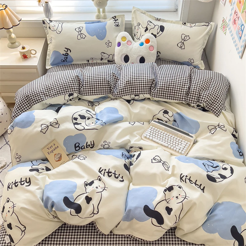 New Cute Stars Printed Bedding Set 4/3/1 Pcs Skin-friedly Breathable Duvet Covers Comfortable Durable Single Double Quilt Cover - Image 32