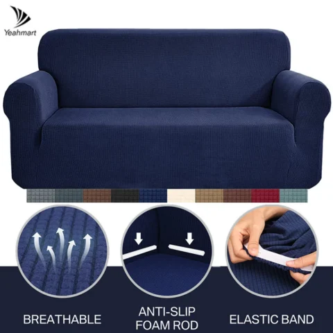 Stretch Jacquard Sofa Covers 1 2 3 4 Seater Couch Cover for Living Room Navy Blue Sofa Slipcover for Pet Kid Furniture Protec