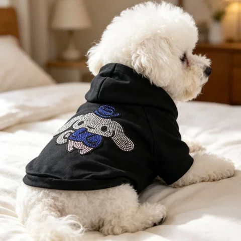 Spring Summer Dog Hoodie Rhinestone Cute Cinnamoroll Pattern Soft Short Sleeve Hooded Puppy Clothes for Small Medium Dogs
