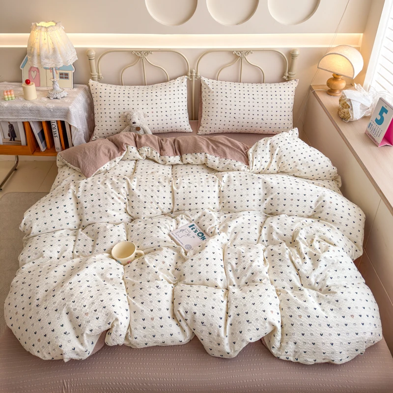Korean Cute Dog Printed Bedding Set or Single Duvet Cover Ultra Soft Cloud Touch Seersucker Quilt Cover Aesthetic Bedroom Decor - Image 16
