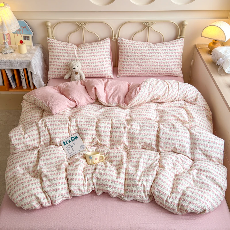 Korean Cute Dog Printed Bedding Set or Single Duvet Cover Ultra Soft Cloud Touch Seersucker Quilt Cover Aesthetic Bedroom Decor - Image 20