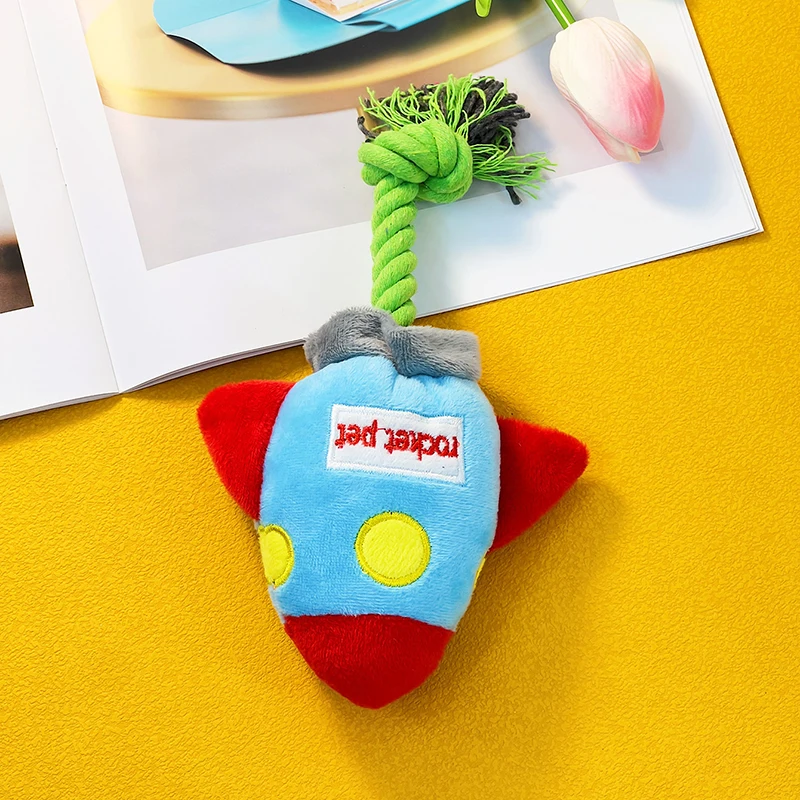 Plush Dog Toy Rocket Shape Bite Resistant Chew Toys Corduroy Dog Toys for Small Large Dogs Puppy Pets Training Accessories