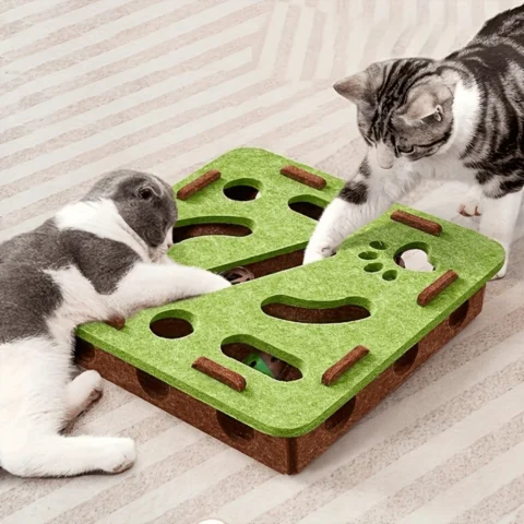 New Interactive Cat Toy, Cat Puzzle Toy With Maze Tunnel And Bell Ball, Durable Felt Material, Battery-Free, Suitable For Indoor Cats