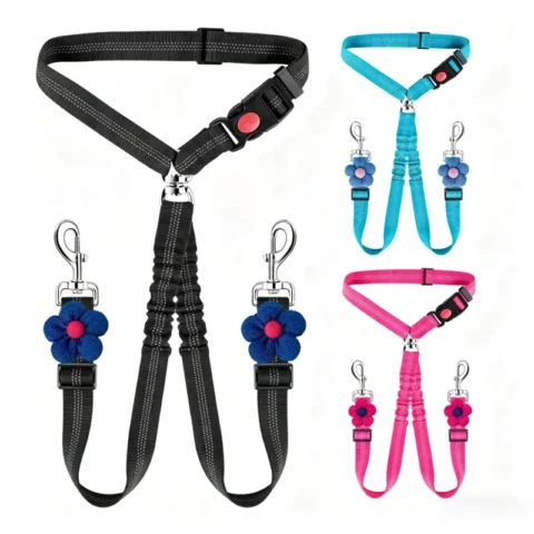Double Head Dog Safety Harness Adjustable Split Connection Car Use Dog Leash Headrest Attachment Pet Car Headrest Restraint