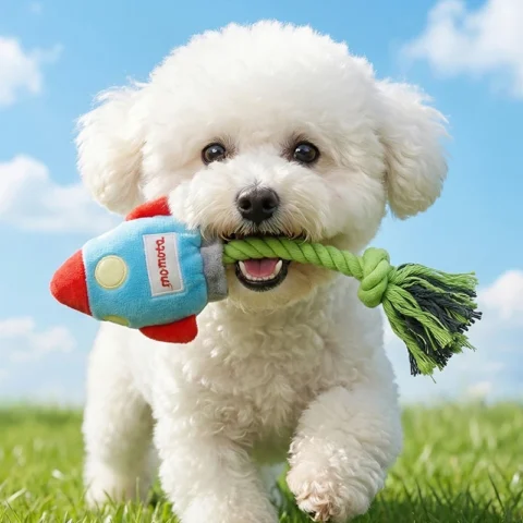 Plush Dog Toy Rocket Shape Bite Resistant Chew Toys Corduroy Dog Toys for Small Large Dogs Puppy Pets Training Accessories