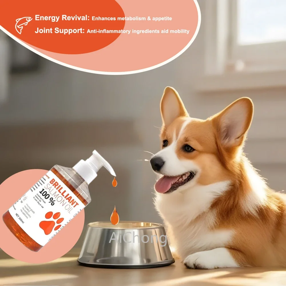 Human-Grade Salmon Oil (500ml, 300ml, 200ml 100ml) for Dogs & Cats Omega 3 Fatty Acids Supplement for Optimal Health & Nutrit