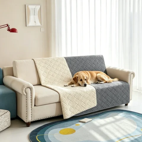 Waterproof Pet Bed Cover Sofa Cover Towel Wave Stitched Anti Slip Anti Fouling Household Sofa Mattress Protective Pad Gray