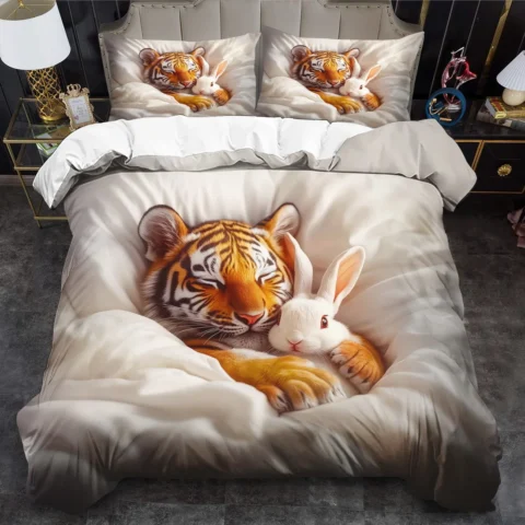 Tiger Print King Queen Size Duvet Cover Set - Machine Washable Bedding Set for Bedroom Guest Room Quilt Decoration Birthday G