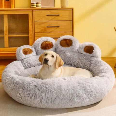 Fluffy Dog Bed Winter Plush Kennel Accessories Pet Products Large Dogs Beds Bedding Sofa Basket Small Mat Cats Big Cushion Pu