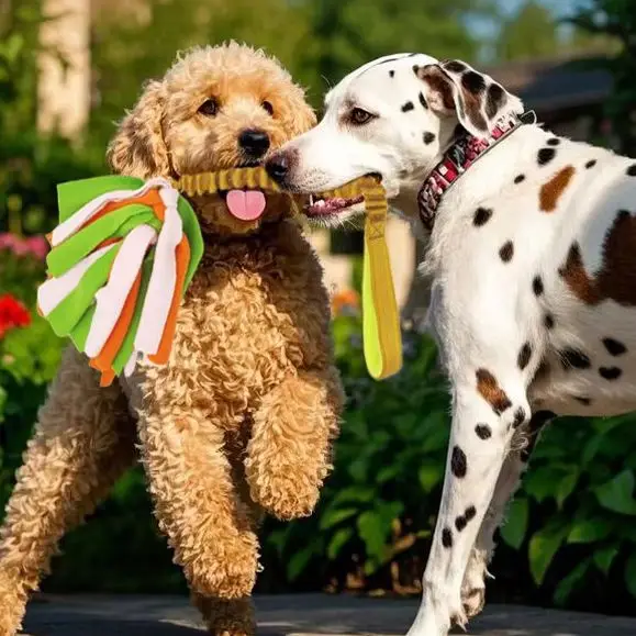 G37 Durable Dog Toys for Aggressive Chewers Soft Plush Pulling Rope Chew Toy with Sturdy Handle, Interactive Teeth Cleaning T