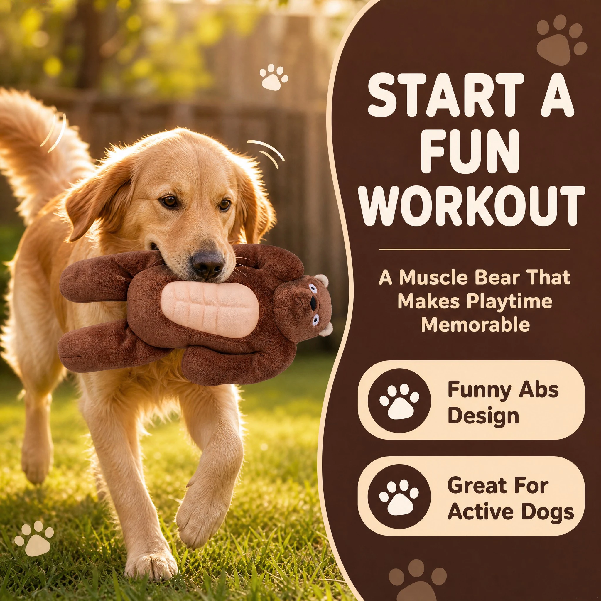 Squeaky Muscle Bear Dog Toy Plush Interactive Chew Toy Natural Rubber Belly Built in Squeaker for Small Medium Large Dogs Pla