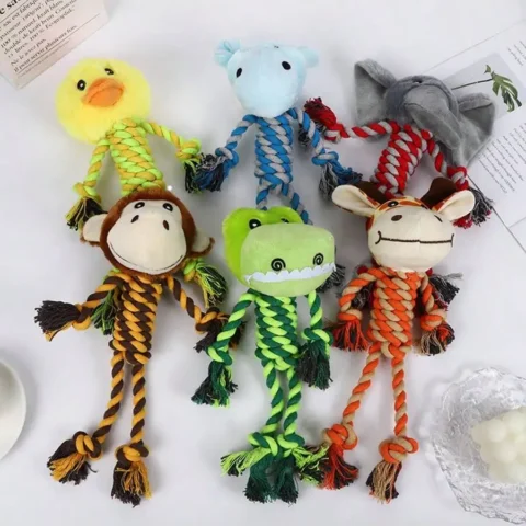 A Cotton Rope Pet Plush Toy, Durable and Bite-Resistant, Cartoon Animal-Shaped Dog Toy for Self-Entertainment and Boredom Rel