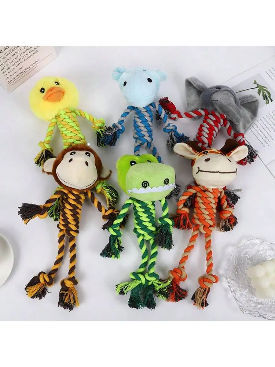 A Cotton Rope Pet Plush Toy, Durable and Bite-Resistant, Cartoon Animal-Shaped Dog Toy for Self-Entertainment and Boredom Rel
