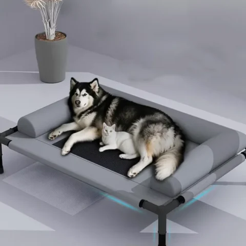 Cooling Dog Cot Bed with Pillow Breathable Mesh Washable Pet Furniture for Outdoor Indoor Camping Patio Sunbathing