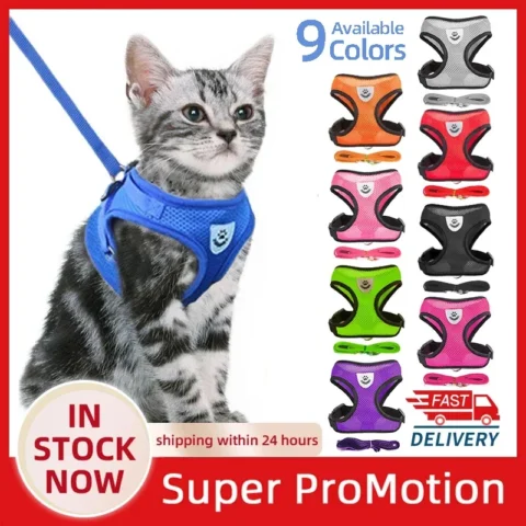 Cat Harness Vest Walking Lead Leash For Puppy Dogs Collar Polyester Adjustable Mesh Dog Harness For Small Medium Pet Accessor