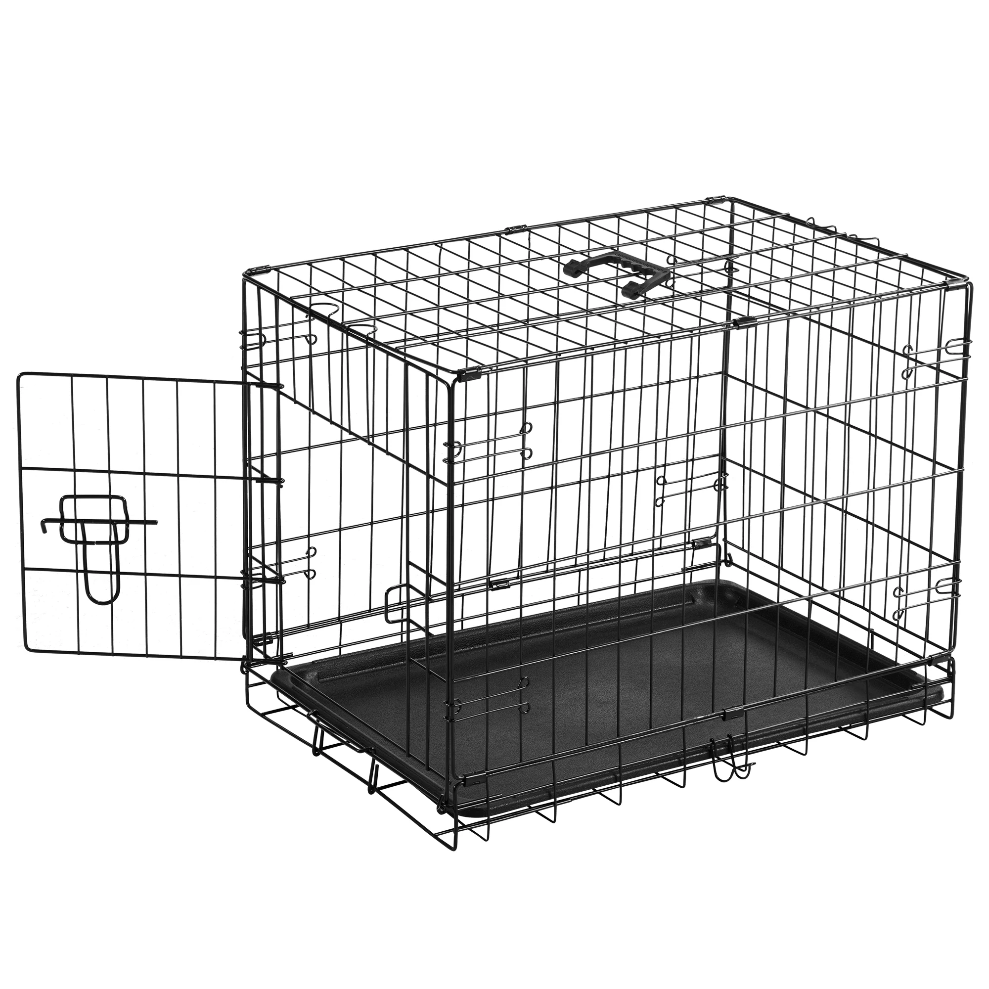 JHK Single Door 30 Inch Folding Metal Wire Dog Cage with Plastic Leak-Proof Pan Tray Extra Large Pet Kennel for Indoor Outdoo