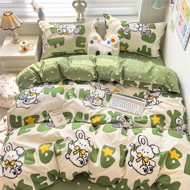 New Cute Stars Printed Bedding Set 4/3/1 Pcs Skin-friedly Breathable Duvet Covers Comfortable Durable Single Double Quilt Cover - Image 24