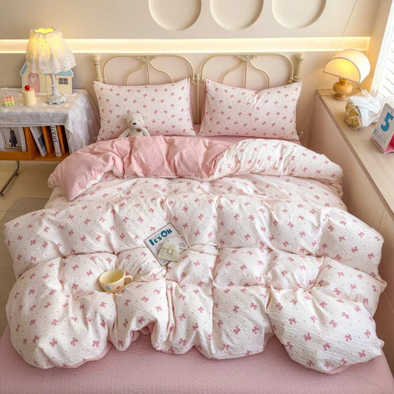 Korean Cute Dog Printed Bedding Set or Single Duvet Cover Ultra Soft Cloud Touch Seersucker Quilt Cover Aesthetic Bedroom Decor - Image 11