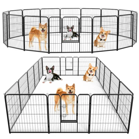 JHK 16 Panels Dog Playpen Pet Fence Metal 24 Inch to 32 Inch Foldable Large Dog Puppy Exercise for Yard Gate Camping Outdoor