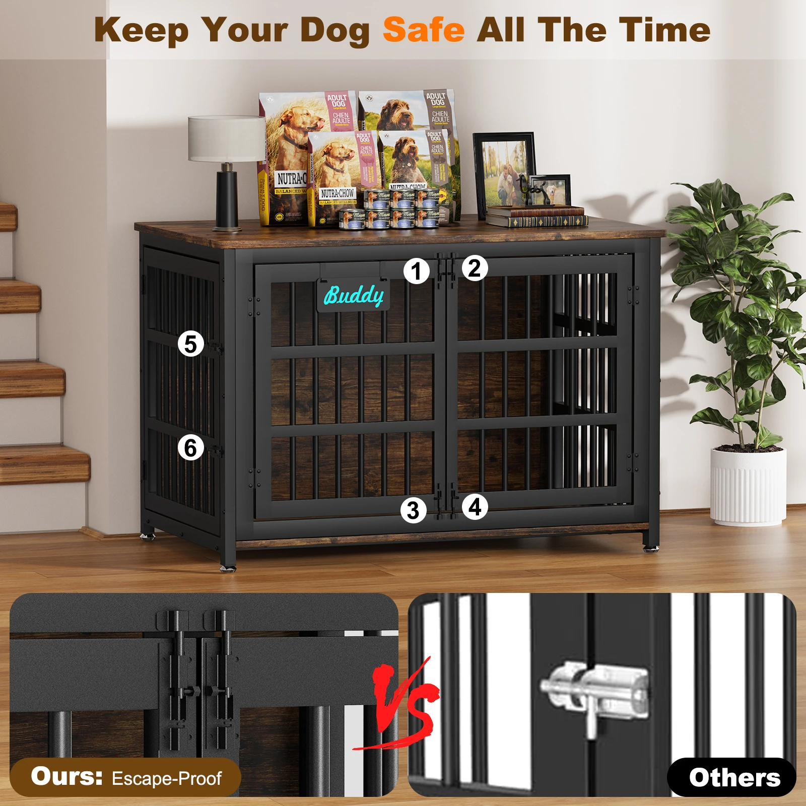 Dog Crate Furniture with Casters,Heavy Duty Dog Kennel Indoor for Large and Medium Dogs,Decorate House as TV Stand,Bedside Ta