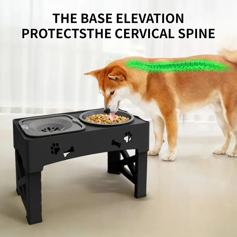 5 Adjustable Height for Different Needs 3 in 1 Pet Feeder Two Bowls One Lift Anti-upset High Neck Guard Slow Food Basin Pet B
