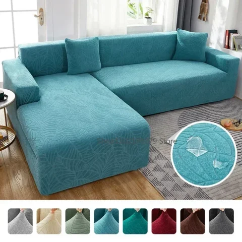 Water-resistant Thicken Sofa Cover 1/2/3/4 Seaters Leaf Jacquard Solid L Shaped Slipcover Elastic Full Wrap Corner Couch Cove