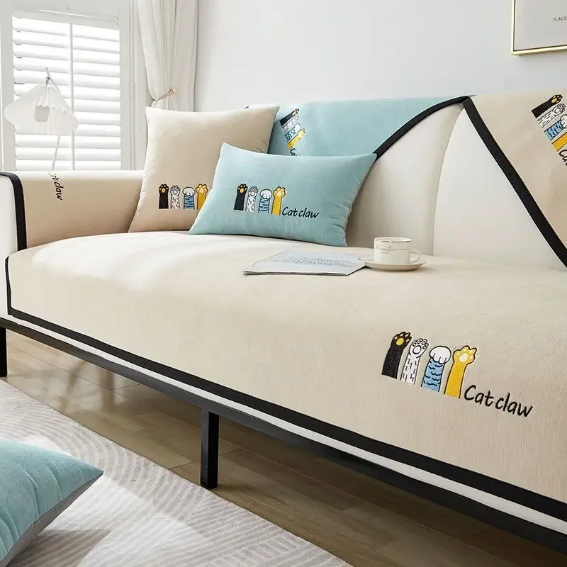 High-grade Chenille Sofa Cushion Four Seasons Universal Non-slip Straight Type Sofa Cover Straight Row Sofa Cushion Suit