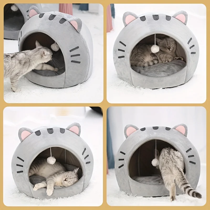 Cartoon Cat Bed Sleeping Dog Basket Tent Puppy Cave Sofa Pet Bed Small and Medium Cats House Cozy Kitten Cave Cushion