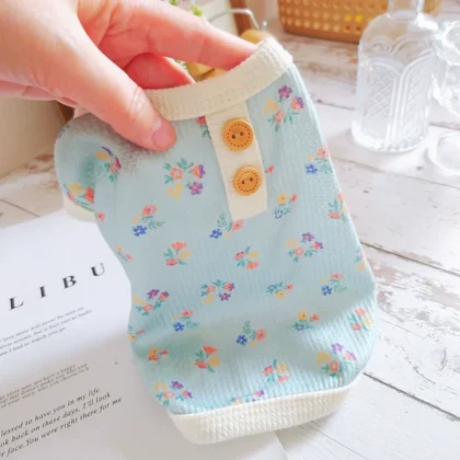 Floral Pet Vest Cotton Dog Clothes Summer Fashion Waffle T Shirt for Dogs Cats Girls Dog Costumes Chihuhua Bichon Dog Pullovers