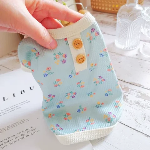 Floral Pet Vest Cotton Dog Clothes Summer Fashion Waffle T Shirt for Dogs Cats Girls Dog Costumes Chihuhua Bichon Dog Pullove