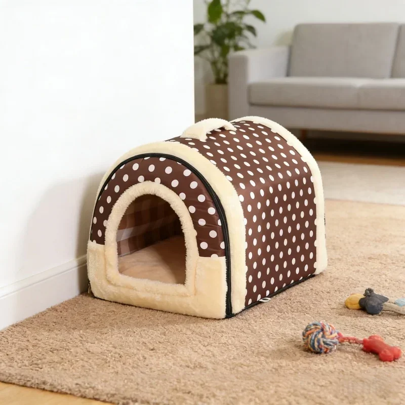 Foldable All Season Pet Kennel Portable Semi Enclosed Nest Warm Sleeping Accessory for Small Medium Dog Cat Autumn Indoor Res