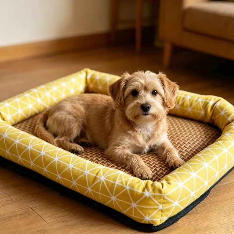 Summer Pet Nest, Rattan-Cooled Cat Nest, Non-Slip and Easy to Clean Dog Nest