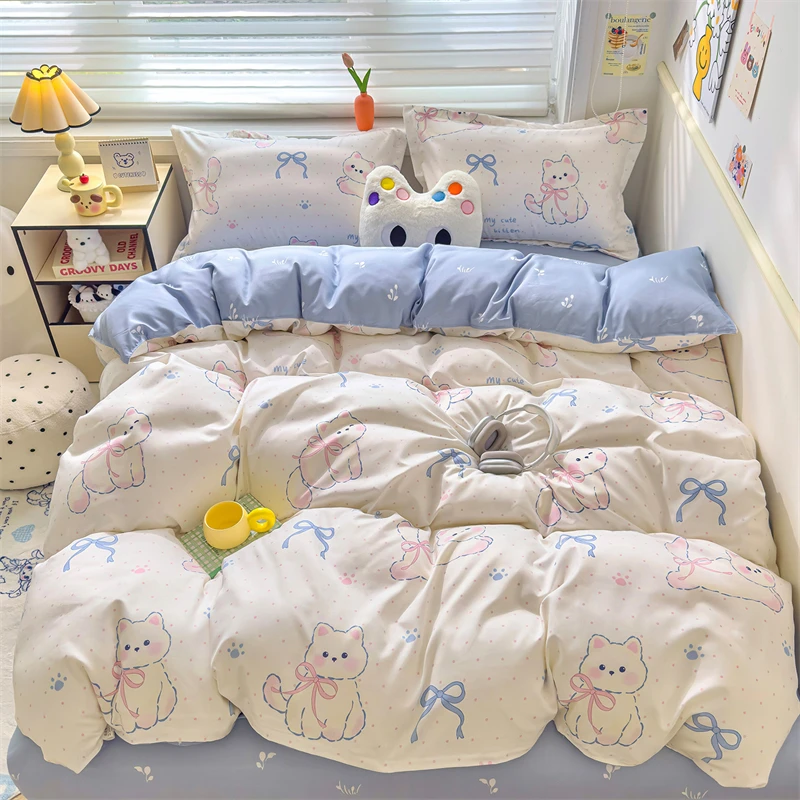 New Cute Stars Printed Bedding Set 4/3/1 Pcs Skin-friedly Breathable Duvet Covers Comfortable Durable Single Double Quilt Cover - Image 18