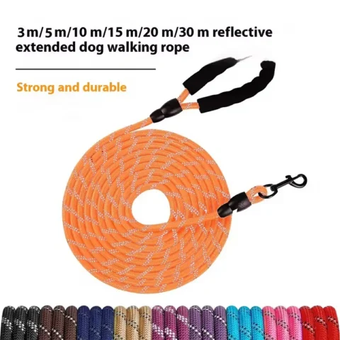 Reflective Extra Long Thick Dog Traction Rope Heavy Duty Training Tracking Leash Nylon Walking Lead For Large Dogs Night Outd