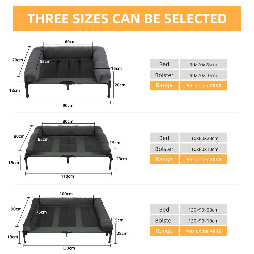 XXL XL Large Dog Bed Outdoor Raised Dog Bed with Cooling Breathable Mat and Soft Plush Mat Pet Puppy Camping Cot for Home Gar