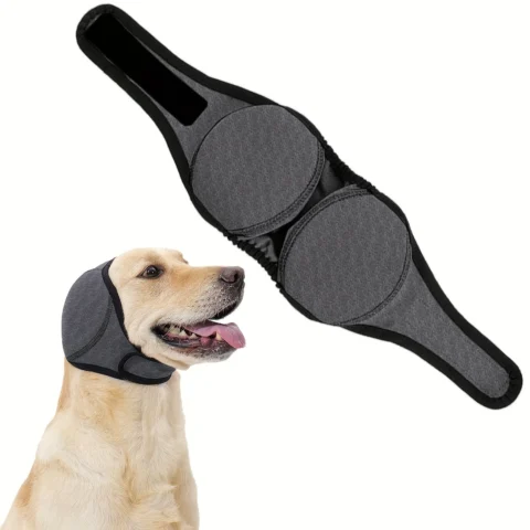 Noise Cancelling Dog Ear Wrap Anti-Anxiety Head Cover for Small Medium Large Dog,Ear Protection Cap with Adjustable Strap Des