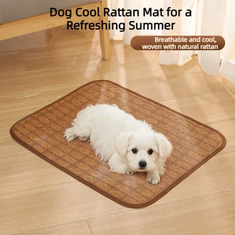 Dog Cooling Mat Summer Pet Cooling Rattan Woven Mat Cold Bed for Small Medium Dog Cat Breathable Durable Pet Ice Pad Pet Bed