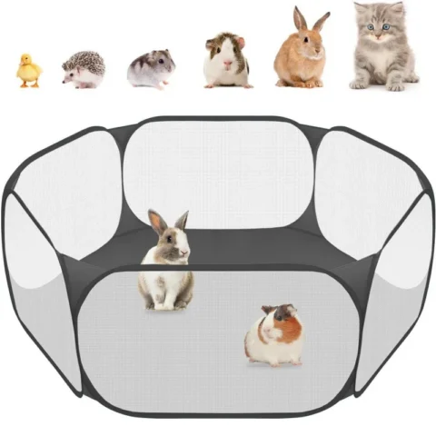 Portable Small Pet Cage Transparent Cat and Dog Cage Tent Pet Playpen Open Folding Yard Fence For Dog Hamster Rabbit Guinea P