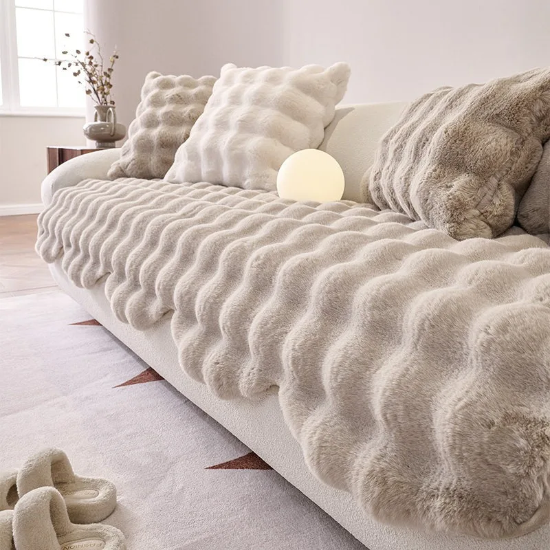 1pc Immitation Fur Thick Sofa Cover, Soft Plush Sofa Towel with Anti-Slip Backing, Throw Towel for Living Room Machine Washab