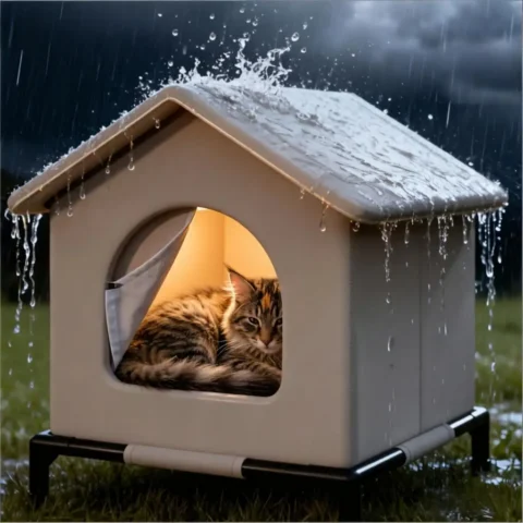 Stray Cat Houses with Mat Waterproof Summer Cool Shelter Foldable Pet Cave Nest Sleeping Beds for Outdoor Cats Small Dog Pupp