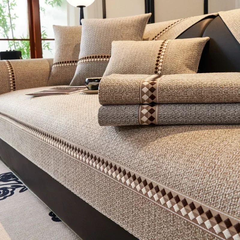 Cotton and Linen Sofa Towel Solid Color Sofa Mat Four Seasons Universal Sofas Pad for Living Room Anti-Slip Couch Cushion Lux