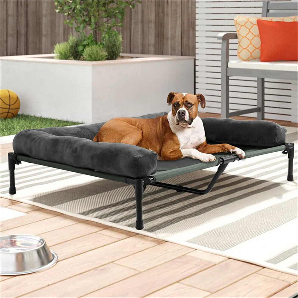 XXL XL Large Dog Bed Outdoor Raised Dog Bed with Cooling Breathable Mat and Soft Plush Mat Pet Puppy Camping Cot for Home Gar